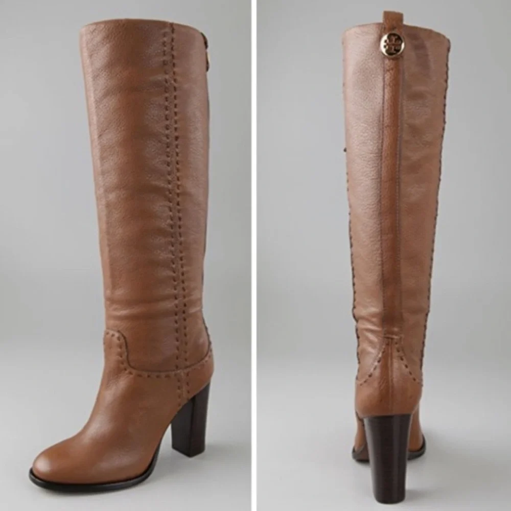 Tory Burch Wyatt Stovepipe Boot size 9.5 M brown tall riding boots